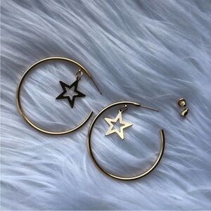 Gold hoop earrings with dangle star classic